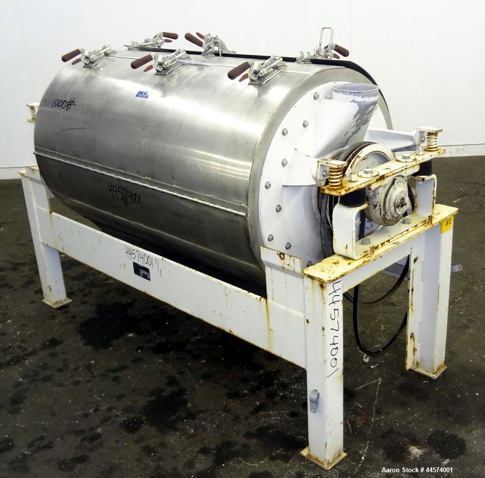 Used Buhler Vibro-Sifter, Model MKVA-56/12K.  Capacity 2000 kg/hr depending on product.  Approximately 22” diameter x 48” long 316 stainless steel vibrating sieve cage, no sieve.  (1) Carbon steel sh...