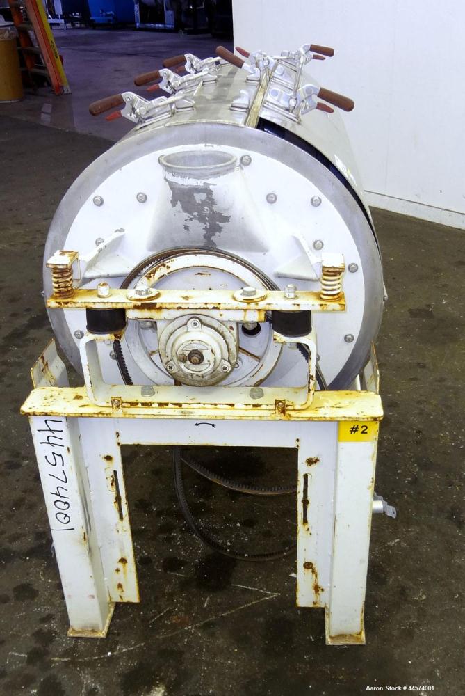 Used Buhler Vibro-Sifter, Model MKVA-56/12K.  Capacity 2000 kg/hr depending on product.  Approximately 22” diameter x 48” long 316 stainless steel vibrating sieve cage, no sieve.  (1) Carbon steel sh...