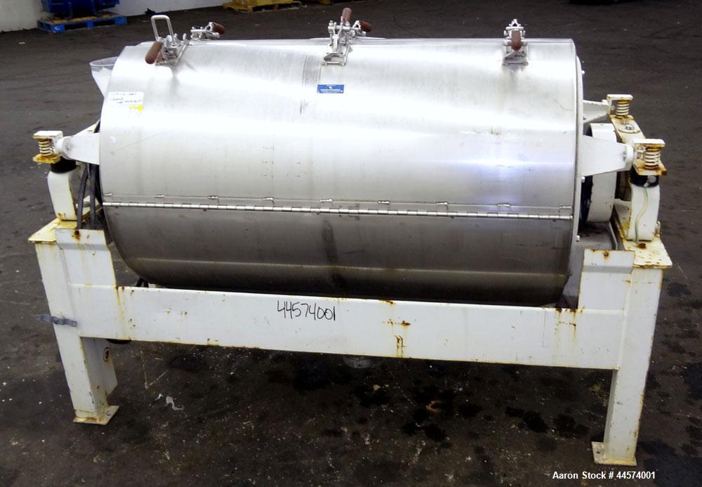 Used Buhler Vibro-Sifter, Model MKVA-56/12K.  Capacity 2000 kg/hr depending on product.  Approximately 22” diameter x 48” long 316 stainless steel vibrating sieve cage, no sieve.  (1) Carbon steel sh...