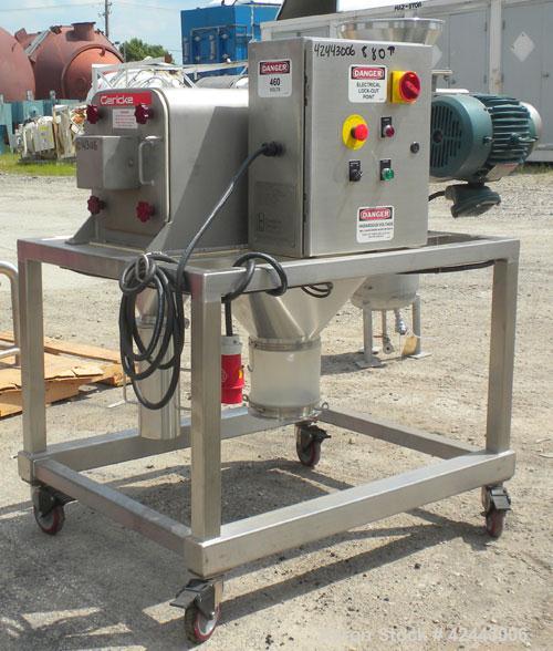 Used Gericke Centrifugal Sifter, Type CSM 722 MK2, 316 stainless Steel. Approximate 6" diameter x 22 long screen chamber, (4) bolt on blades. Driven by a 3 hp, 3/60/230/460 volt, 1755 rpm XP motor. S...