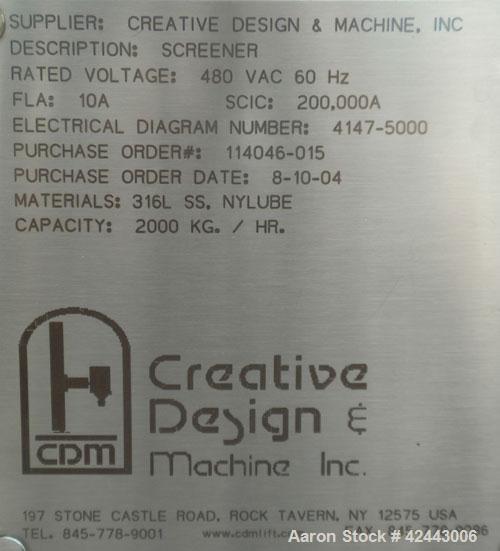 Used Gericke Centrifugal Sifter, Type CSM 722 MK2, 316 stainless Steel. Approximate 6" diameter x 22 long screen chamber, (4) bolt on blades. Driven by a 3 hp, 3/60/230/460 volt, 1755 rpm XP motor. S...