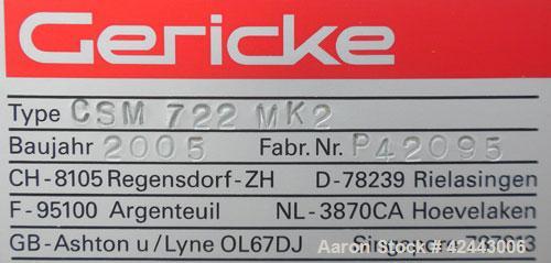 Used Gericke Centrifugal Sifter, Type CSM 722 MK2, 316 stainless Steel. Approximate 6" diameter x 22 long screen chamber, (4) bolt on blades. Driven by a 3 hp, 3/60/230/460 volt, 1755 rpm XP motor. S...
