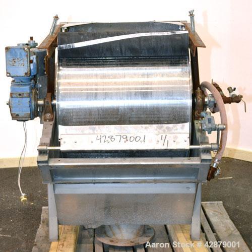Used Hycor Rotostrainer Automatic Wedgewire Screen, Model RSA2524-1, Type 2524-1 X .020, 304 Stainless Steel. 25" Diameter x 24" wide rotary wedgewire screen. Manual knife doctor blade, internal drum...