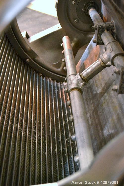 Used Hycor Rotostrainer Automatic Wedgewire Screen, Model RSA2524-1, Type 2524-1 X .020, 304 Stainless Steel. 25" Diameter x 24" wide rotary wedgewire screen. Manual knife doctor blade, internal drum...