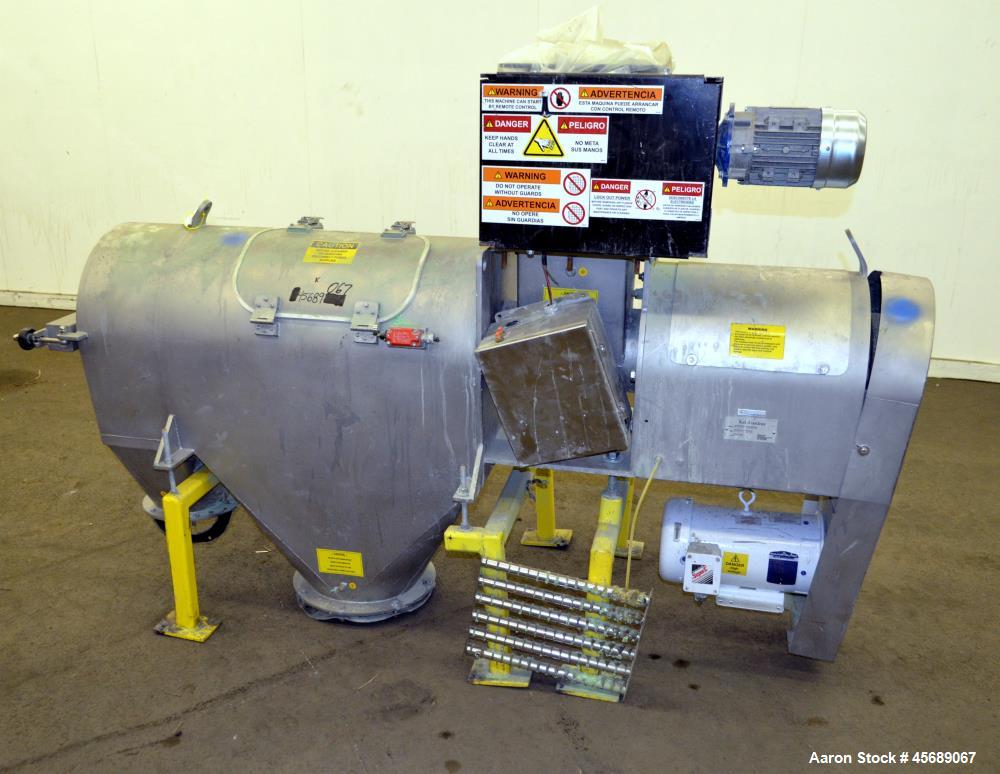 Used Kek-Gardner Centrifugal Sifter, Model K800C, 304 Stainless Steel. Approximate 10" Diameter x 32" long screening chamber with helical rotor. Side and end access doors. 10" Bottom fines outlet, 8"...