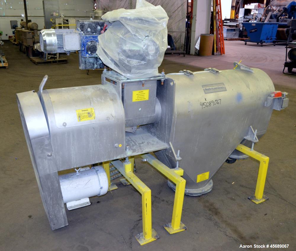 Used Kek-Gardner Centrifugal Sifter, Model K800C, 304 Stainless Steel. Approximate 10" Diameter x 32" long screening chamber with helical rotor. Side and end access doors. 10" Bottom fines outlet, 8"...