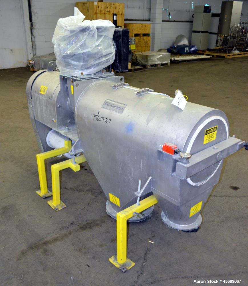 Used Kek-Gardner Centrifugal Sifter, Model K800C, 304 Stainless Steel. Approximate 10" Diameter x 32" long screening chamber with helical rotor. Side and end access doors. 10" Bottom fines outlet, 8"...