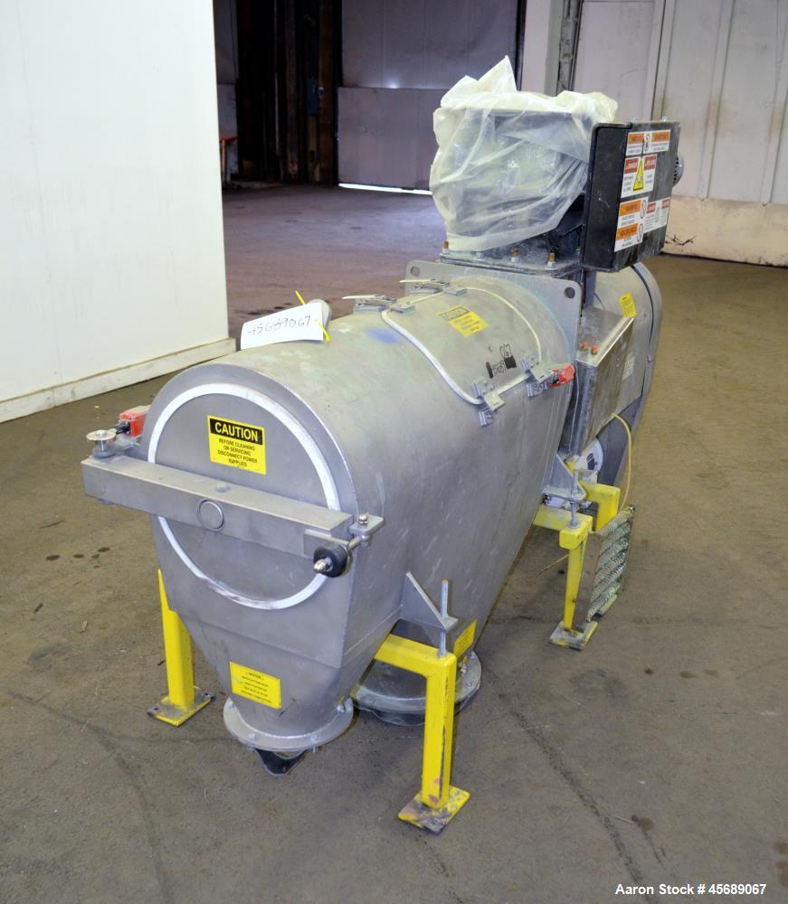 Used Kek-Gardner Centrifugal Sifter, Model K800C, 304 Stainless Steel. Approximate 10" Diameter x 32" long screening chamber with helical rotor. Side and end access doors. 10" Bottom fines outlet, 8"...