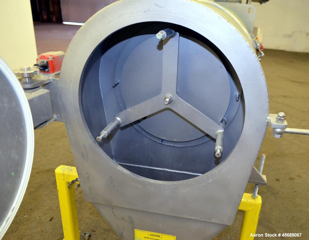 Used Kek-Gardner Centrifugal Sifter, Model K800C, 304 Stainless Steel. Approximate 10" Diameter x 32" long screening chamber with helical rotor. Side and end access doors. 10" Bottom fines outlet, 8"...