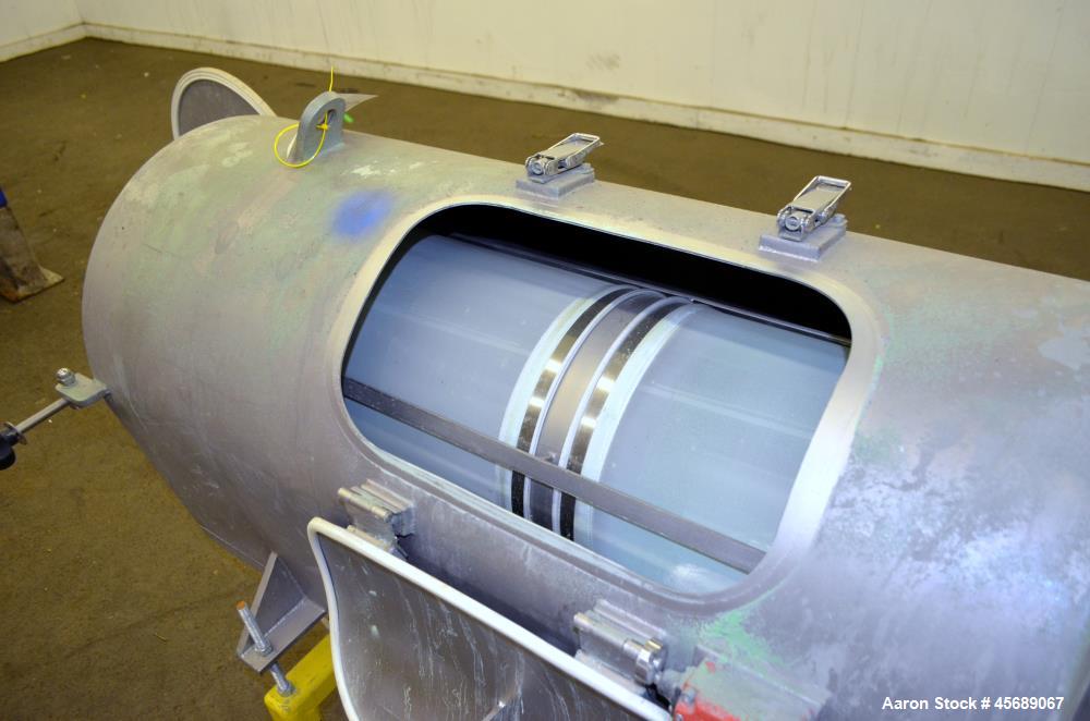 Used Kek-Gardner Centrifugal Sifter, Model K800C, 304 Stainless Steel. Approximate 10" Diameter x 32" long screening chamber with helical rotor. Side and end access doors. 10" Bottom fines outlet, 8"...