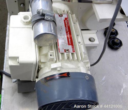 Used KEK Laboratory Centrifugal Rotary Sifter, Stainless Steel. Approximate 2-1/2” diameter x 7” long sifting area with screen, 3 bar rotor, feed screw. Top mounted hopper with a Podmores vibratory h...