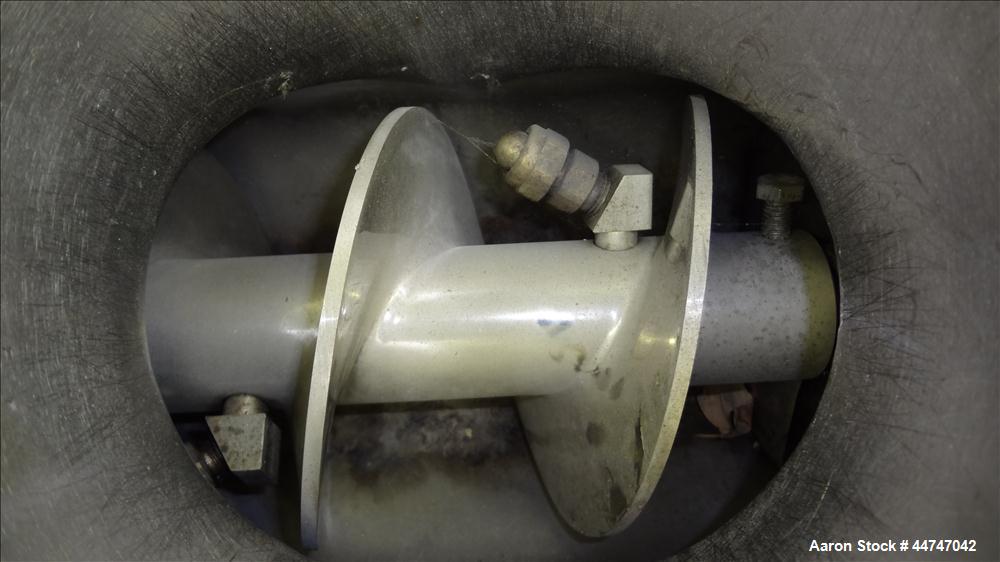 Used KEK Gardner Centrifugal Rotary Sifter, 304 Stainless Steel. Approximate 10" diameter x 21" long sifting area, missing screen, (4) helical blades. Side access door, 6-1/2" top feed, horizontal fe...