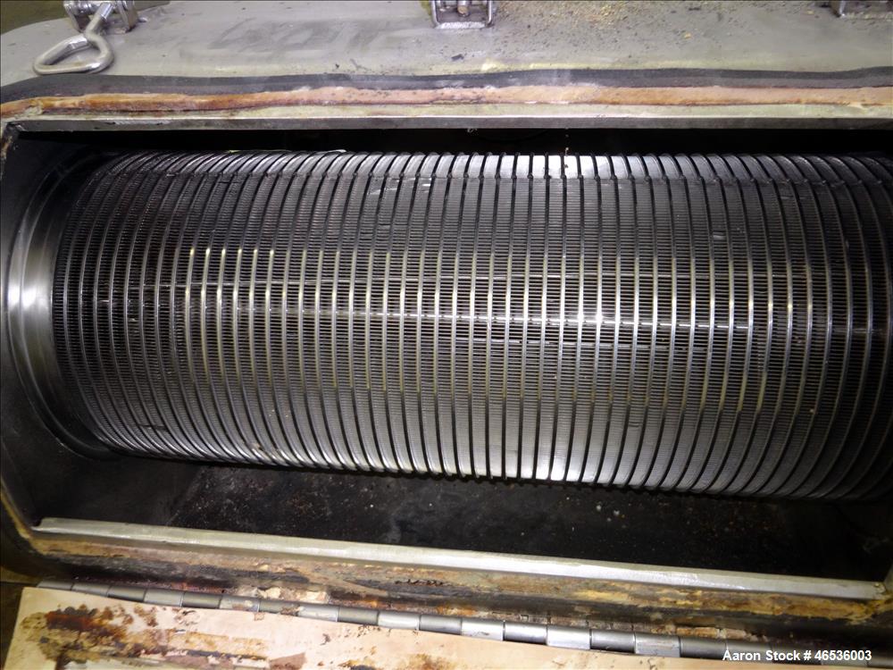 Used Kason Centri-Sifter, 304 Stainless Steel. Approximate 10" diameter x 22" long screen with (4) helical blades. Approximate 8" diameter x 10" long screw feed. Driven by an approximate 5hp motor. S...