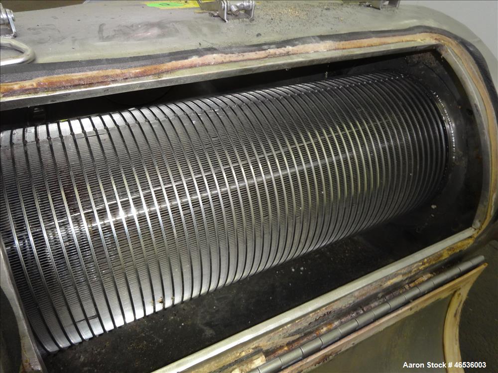 Used Kason Centri-Sifter, 304 Stainless Steel. Approximate 10" diameter x 22" long screen with (4) helical blades. Approximate 8" diameter x 10" long screw feed. Driven by an approximate 5hp motor. S...