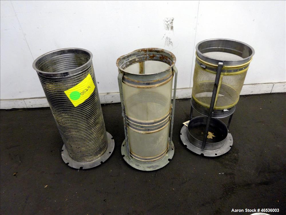 Used Kason Centri-Sifter, 304 Stainless Steel. Approximate 10" diameter x 22" long screen with (4) helical blades. Approximate 8" diameter x 10" long screw feed. Driven by an approximate 5hp motor. S...
