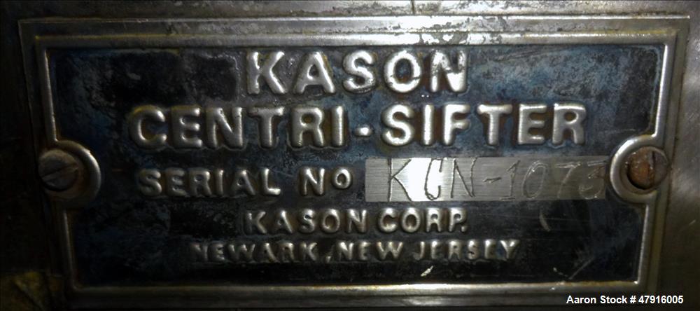 Used- Kason Centri-Sifter, 304 Stainless Steel, Approximate 9-1/2” diameter x 24