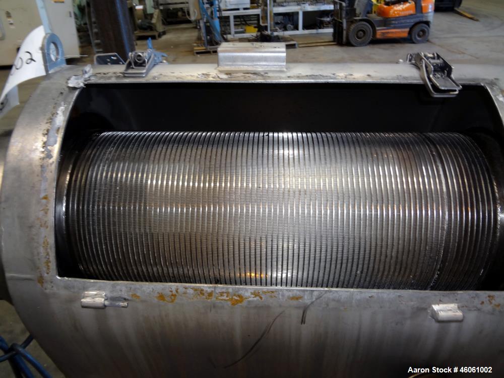 Used Kason Centri-Sifter, Model MO-SS, Carbon steel housing. Approximate 10" Diameter x 24" long 304 stainless steel rotor. Side access doors, 6.5" diameter top inlet with a screw feeder, 10" diamete...