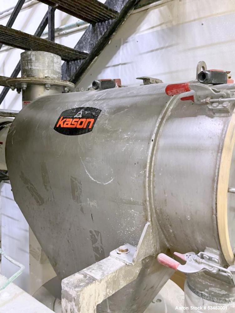 Used Kason Centri-Sifter / Screener, Model MO-SS, Stainless Steel. Approximately 10" diameter x 24" long (4) blade rotor. 6" top opening with screw infeed. Driven by a 3 hp, 3/60/230/460 volt, 870 rp...