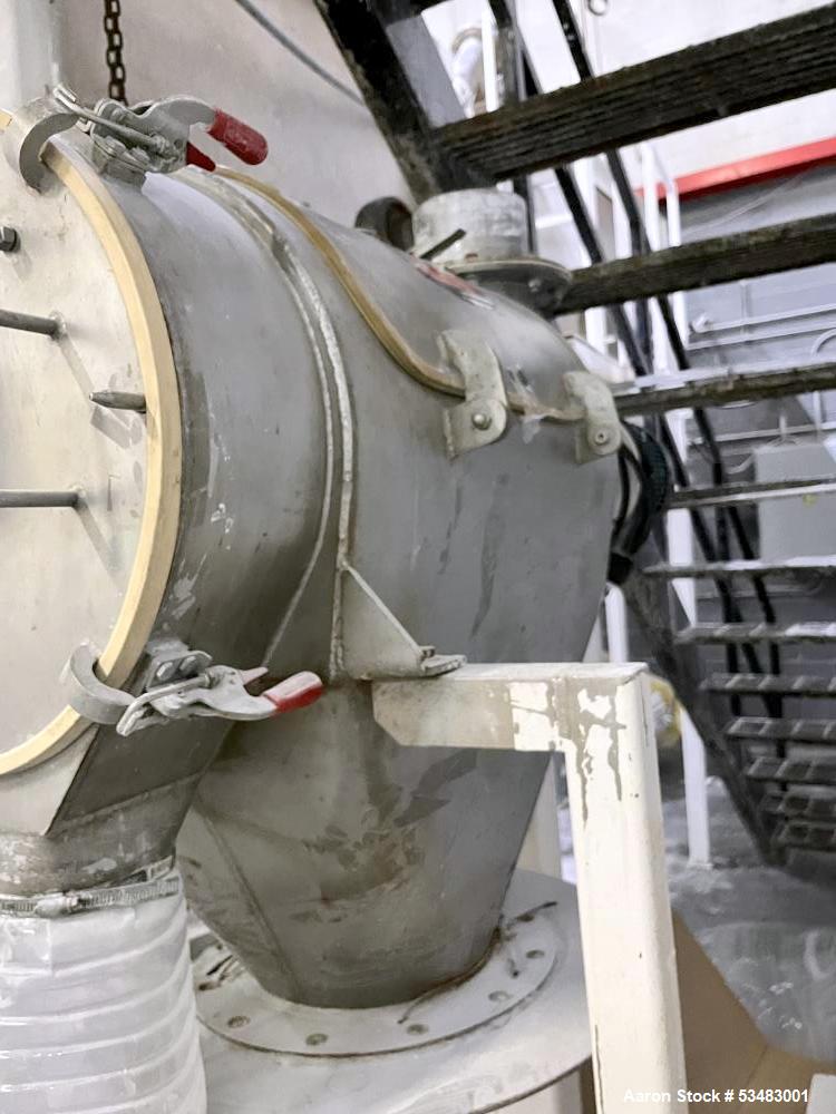 Used Kason Centri-Sifter / Screener, Model MO-SS, Stainless Steel. Approximately 10" diameter x 24" long (4) blade rotor. 6" top opening with screw infeed. Driven by a 3 hp, 3/60/230/460 volt, 870 rp...