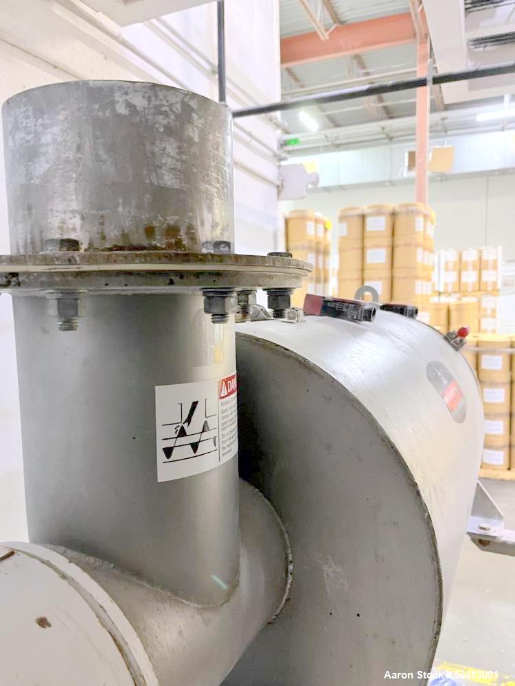 Used Kason Centri-Sifter / Screener, Model MO-SS, Stainless Steel. Approximately 10" diameter x 24" long (4) blade rotor. 6" top opening with screw infeed. Driven by a 3 hp, 3/60/230/460 volt, 870 rp...