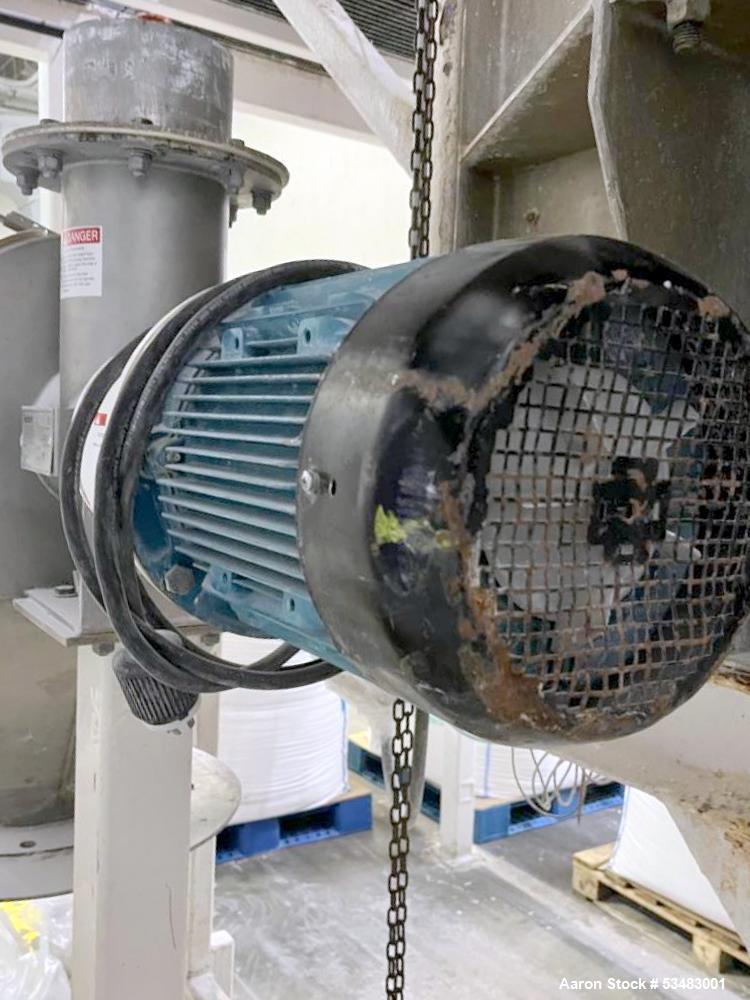 Used Kason Centri-Sifter / Screener, Model MO-SS, Stainless Steel. Approximately 10" diameter x 24" long (4) blade rotor. 6" top opening with screw infeed. Driven by a 3 hp, 3/60/230/460 volt, 870 rp...