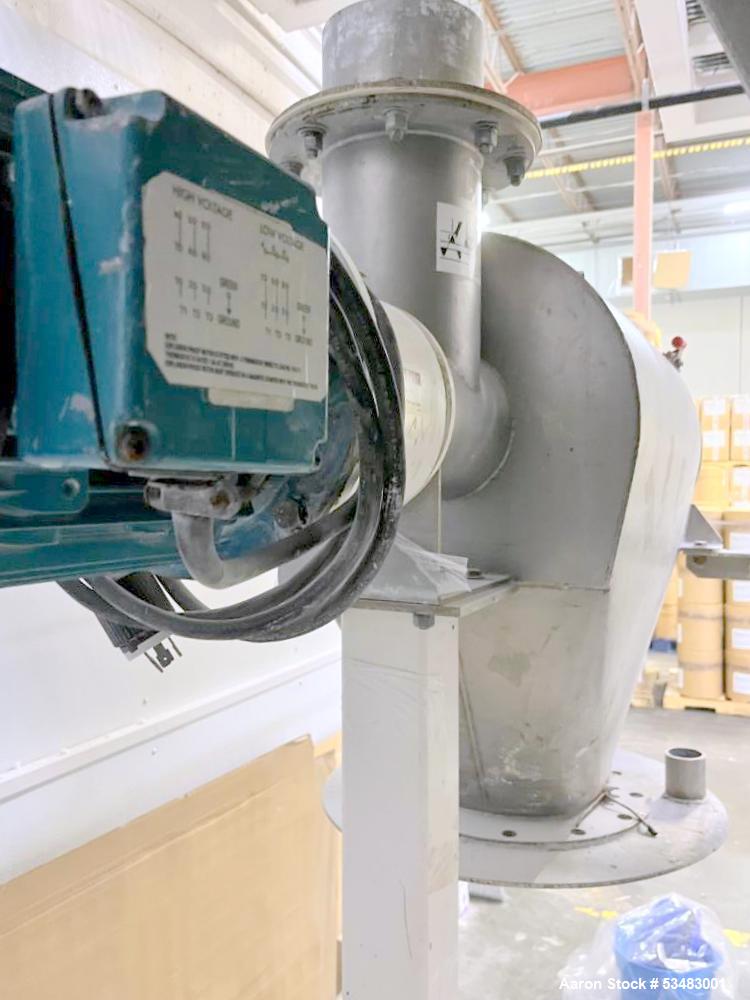 Used Kason Centri-Sifter / Screener, Model MO-SS, Stainless Steel. Approximately 10" diameter x 24" long (4) blade rotor. 6" top opening with screw infeed. Driven by a 3 hp, 3/60/230/460 volt, 870 rp...