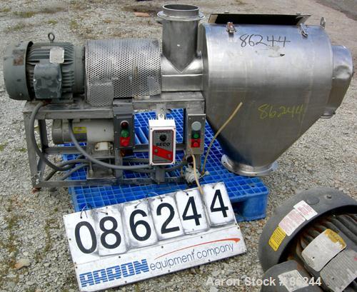 USED: Kason Centri-Sifter, 316 stainless steel. Approximate 12" diameter x 24" long screen section, (4) helical blades. Approximate 6" diameter x 8" long screw feed, driven by a 1.5 hp, 180 volt DC m...