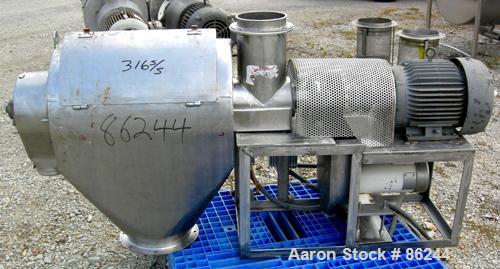 USED: Kason Centri-Sifter, 316 stainless steel. Approximate 12" diameter x 24" long screen section, (4) helical blades. Approximate 6" diameter x 8" long screw feed, driven by a 1.5 hp, 180 volt DC m...