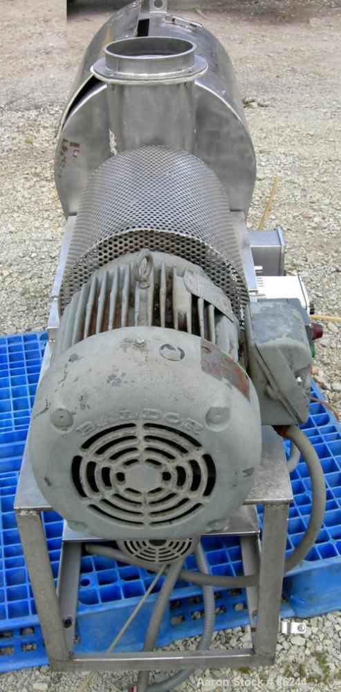 USED: Kason Centri-Sifter, 316 stainless steel. Approximate 12" diameter x 24" long screen section, (4) helical blades. Approximate 6" diameter x 8" long screw feed, driven by a 1.5 hp, 180 volt DC m...