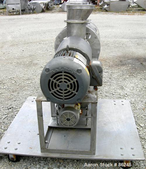 Used Kason Centri-Sifter, 316 Stainless Steel. Approximate 12" diameter x 24" long screen section, (4) helical blades. Approximate 6" diameter x 8" long screw feed, driven by a 1.5 HP, 180 Volt DC mo...