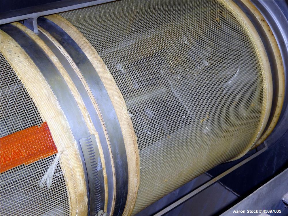 Used Kemutec (KEK) Centrifugal Sifter Model K-650. Approximate 12" Diameter x 24" long 316 Stainless Steel Chamber. 6" Diameter x 10" long 304 stainless steel screw, 20" x 20" 304 stainless steel top...