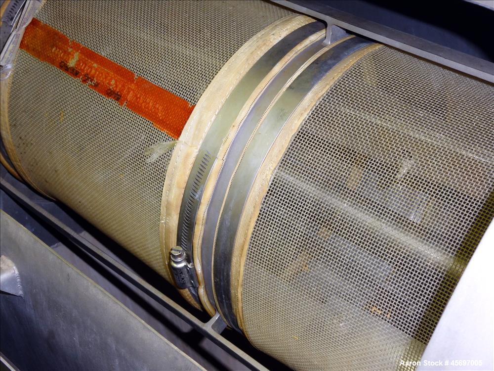 Used Kemutec (KEK) Centrifugal Sifter Model K-650. Approximate 12" Diameter x 24" long 316 Stainless Steel Chamber. 6" Diameter x 10" long 304 stainless steel screw, 20" x 20" 304 stainless steel top...