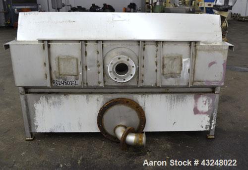 Used Hydrocyclonics Roto Strainer, Model 2572, 304 Stainless Steel. Approximate 25" diameter x 72" wide wedge wire screen. Driven by a .44-.5hp gear motor. Includes a bottom holding tank, and a manua...