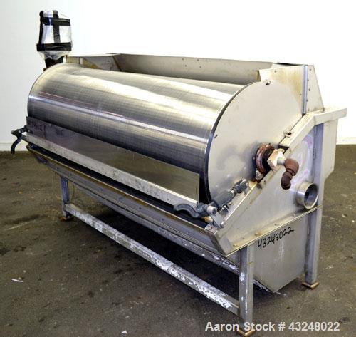 Used Hydrocyclonics Roto Strainer, Model 2572, 304 Stainless Steel. Approximate 25" diameter x 72" wide wedge wire screen. Driven by a .44-.5hp gear motor. Includes a bottom holding tank, and a manua...