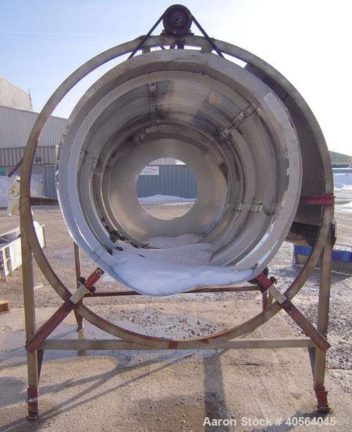 Used- Vegetable Tumble Dryer, 304 stainless steel, inclined.  4 foot diameter x 6 foot long screening section with 2 foot fl...