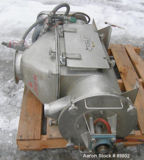 Used Rotary Sifter, 321 Stainless Steel. Approximate 8" diameter x 20" long chamber, helical blade rotor. Driven by a 2 hp, 3/60/208-230/460 volt, 1140 rpm motor. Side access door, 6" x 6" top feed w...