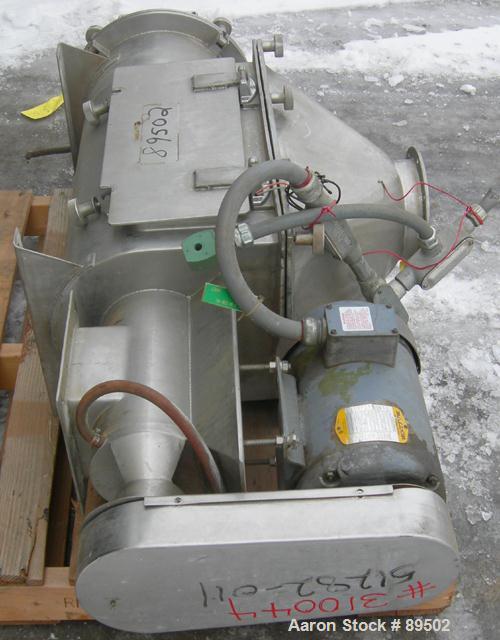 Used Rotary Sifter, 321 Stainless Steel. Approximate 8" diameter x 20" long chamber, helical blade rotor. Driven by a 2 hp, 3/60/208-230/460 volt, 1140 rpm motor. Side access door, 6" x 6" top feed w...