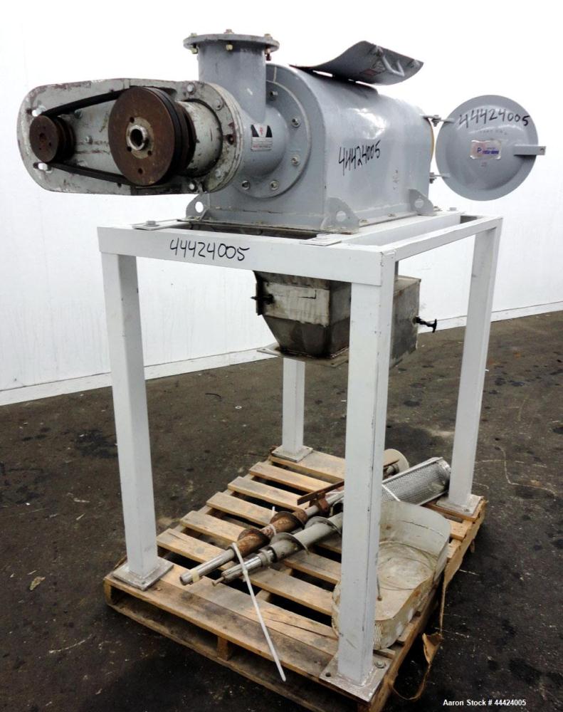 Used Prater Industries Rota-Sieve, Model 150 RS.  Carbon steel housing, screw feed, driven by a 3 hp, 3/60/208-230/460 volt, 1725 rpm motor.  6" Top feed, end overs outlet, bottom fines outlet. Mount...
