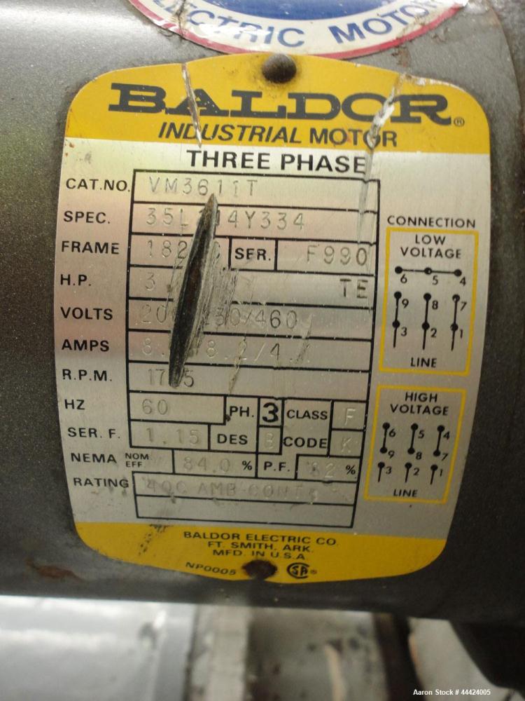 Used Prater Industries Rota-Sieve, Model 150 RS.  Carbon steel housing, screw feed, driven by a 3 hp, 3/60/208-230/460 volt, 1725 rpm motor.  6" Top feed, end overs outlet, bottom fines outlet. Mount...