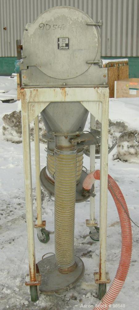 Used Prater Industries Rota-Sieve Centrifugal Sifter, Model 91BSS, 304 stainless steel. Approximate 3" diameter x 40" long feed screw. Driven by a 3 hp motor. 6" top feed, 10" bottom outlet. Mounted ...