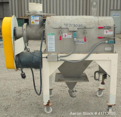 Used Prater Industries Rota-Sieve Centrifugal Sifter, Model RS-91C, 304 Stainless Steel. Approximate 8" diameter x 23" long plastic screen section, 410 square inch area, 725 rpm rotor speed. Approxim...