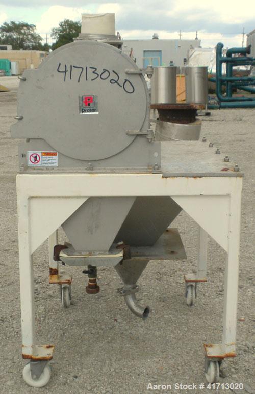 Used Prater Industries Rota-Sieve Centrifugal Sifter, Model RS-91C, 304 Stainless Steel. Approximate 8" diameter x 23" long plastic screen section, 410 square inch area, 725 rpm rotor speed. Approxim...