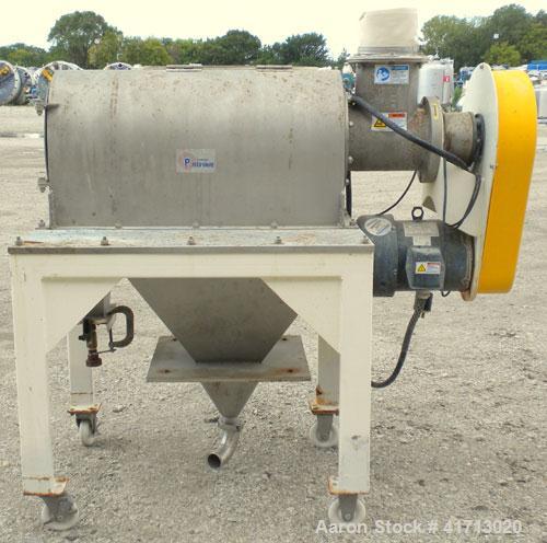 Used Prater Industries Rota-Sieve Centrifugal Sifter, Model RS-91C, 304 Stainless Steel. Approximate 8" diameter x 23" long plastic screen section, 410 square inch area, 725 rpm rotor speed. Approxim...
