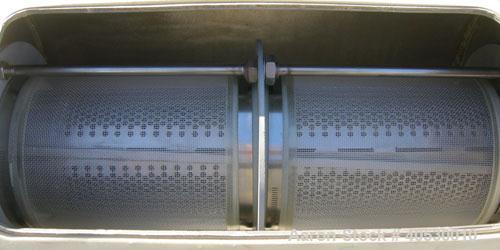 Used Prater Industries Rotary Sieve, 316 stainless steel. Approximate 6" diameter x 22 1/2" long inner section with 1/4" diameter holes, approximate 7" diameter x 24 1/2" long outer screen section wi...