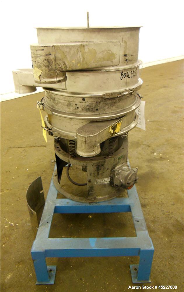 Used Sweo Vibratory Siever, Model LS18S33, 18" separator, 1/4 hp, 460v, 1140 rpm motor. 3 decks with 1- 150 mesh stainless steel wire screen cloth, 1- 325 mesh stainless steel wire screen. Mounted on...