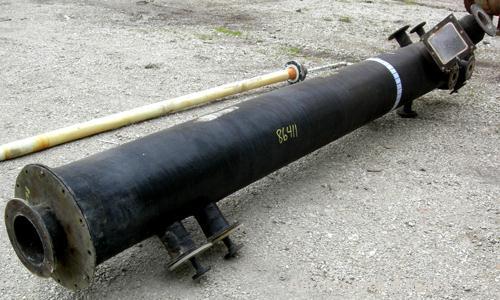 USED: Ceilcote fiberglass scrubber, model SPT 16-84. 500 acfm capacity. 16" Diameter x 157" long chamber, rated -6 W.C. to +12 W.C. at -20 deg F to 125 deg F. 8" Top outlet, 6" side inlet. Openings: ...