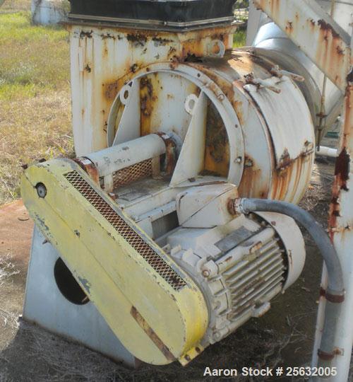 Used Tri-Mer Scrubber, Model 95T, Stainless Steel. 18" Diameter inlet/outlet. Cone bottom with 3-1/2" threaded center bottom outlet. Mounted on 4 stainless steel legs. Side mounted blower driven by a...