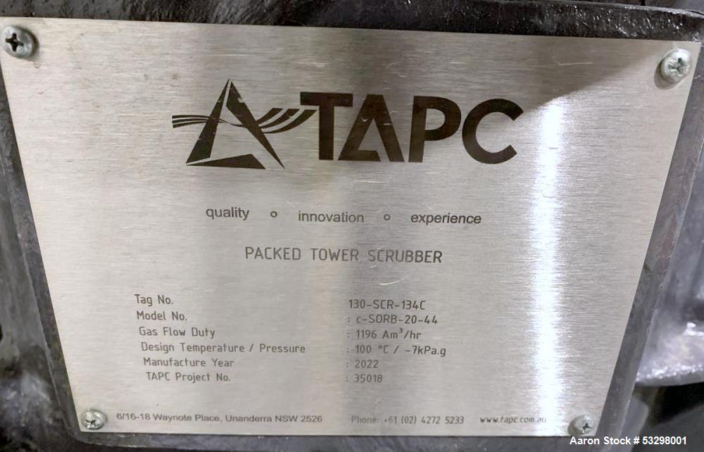 Unused TAPC Packed Tower Scrubber System | Model c-SORB-20-44 | Venturi + Tower + Pumps | 1196 Am³/hr | Built 2022