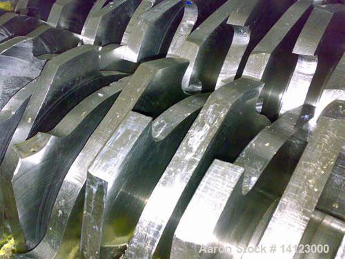 Used ARP twin roll shredder, type CS5000. Material of construction is carbon steel on product contact parts. (2) 10.53" (270mm) diameter x 19.5" (500mm) straight side rolls with knives. Driven via a ...