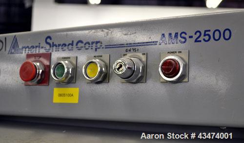 Used Ameri-Shred Series 3 Strip Cut Industrial Paper Shredder, Model AMS-2500, Carbon Steel. 20” Wide feed throat, (29) approximately 10” diameter x 3/4” thick cutters, over/under design, 20” wide x ...